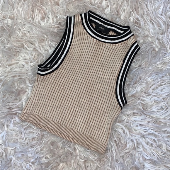 Forever 21 Tops - ribbed beige striped crop top